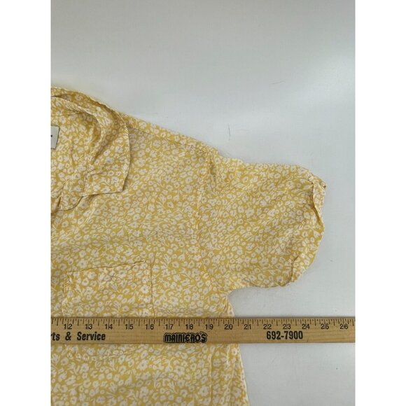 American Eagle Women's Yellow Floral Short Sleeve Button Shirt Top Size S - Picture 9 of 11
